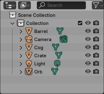 Outliner showing several objects loose under the scene collection, ungrouped