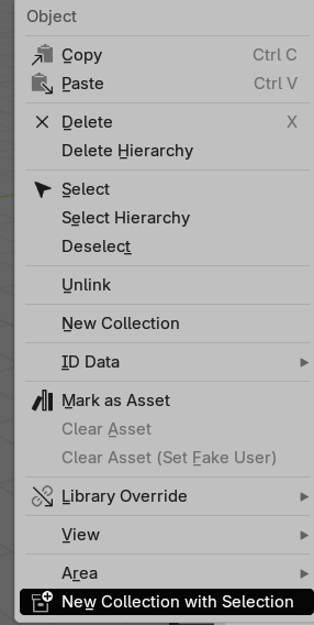 Outliner right-click context menu with New Collection with Selection highlighted
