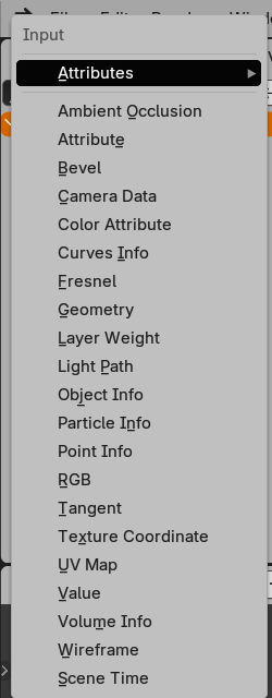 Shift+A add menu opened, Input submenu expanded, Scene Time entry visible