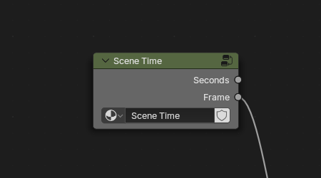 Scene Time node placed in the graph, alongside the default Principled BSDF and Material Output