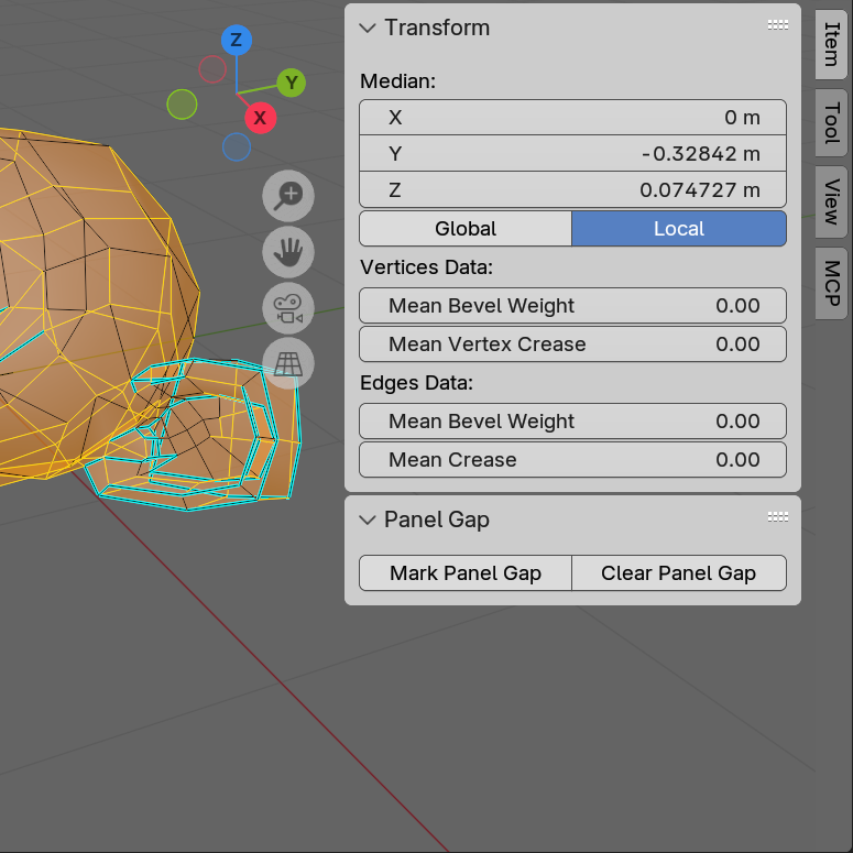 N-panel in Edit Mode showing the Panel Gap section with Mark and Clear buttons