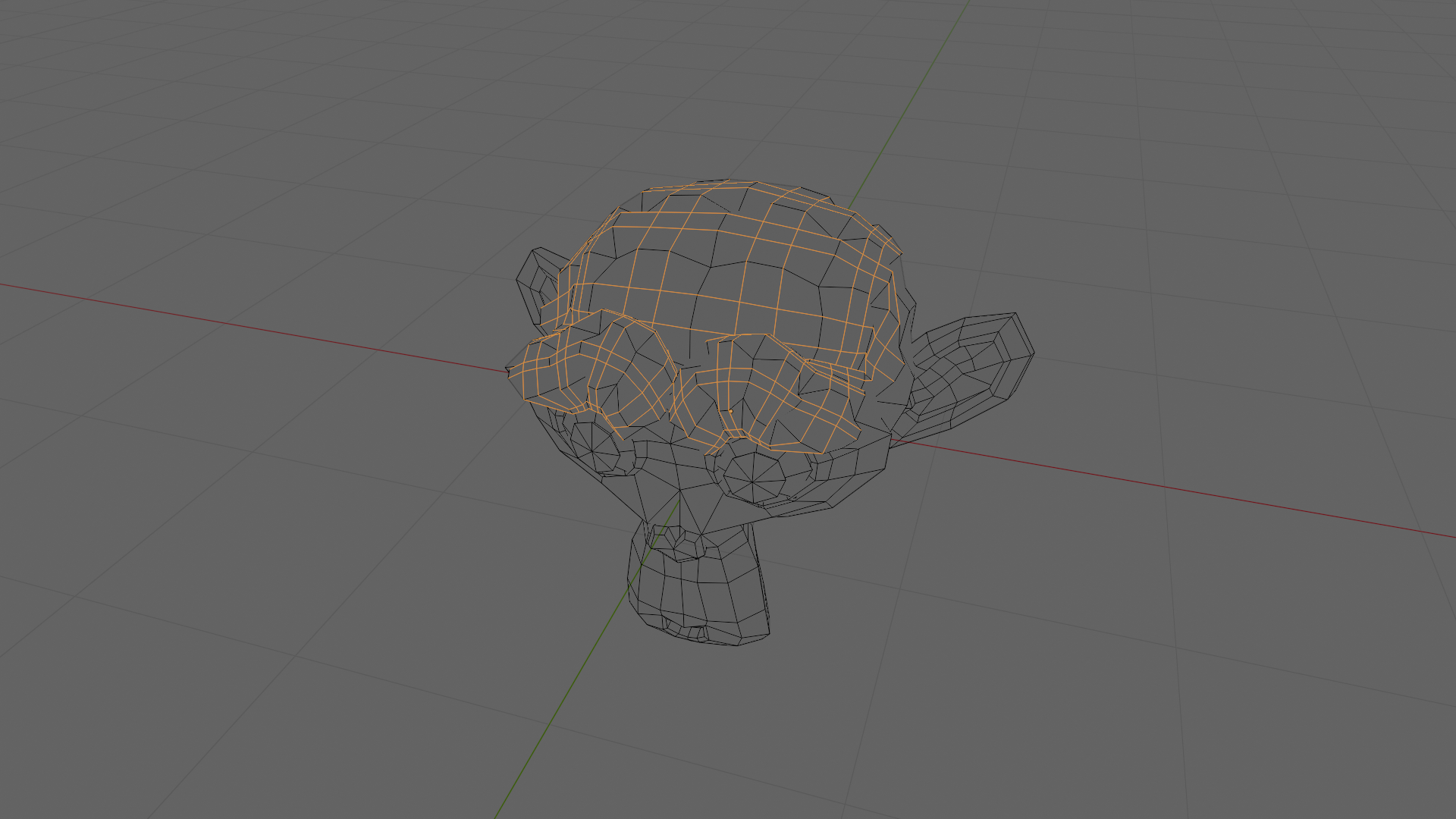 Suzanne after Alt+S 0.1 — the new vertices have been pushed outward along normals, raising a small bump bounded by the original face edge