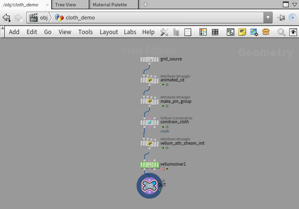 SOP network: grid → animated_cd → pin → constraints → vellum solver