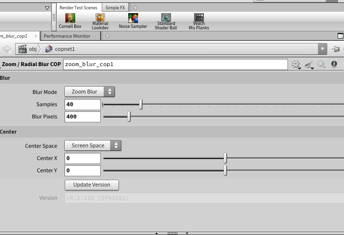 Parameter panel — Zoom Blur mode